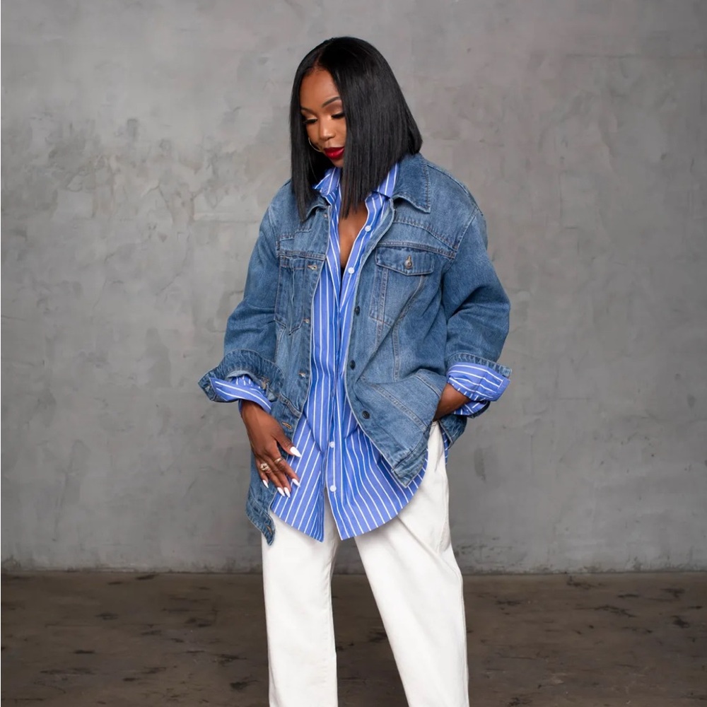 Kahlana Barfield Brown Striped Shirt